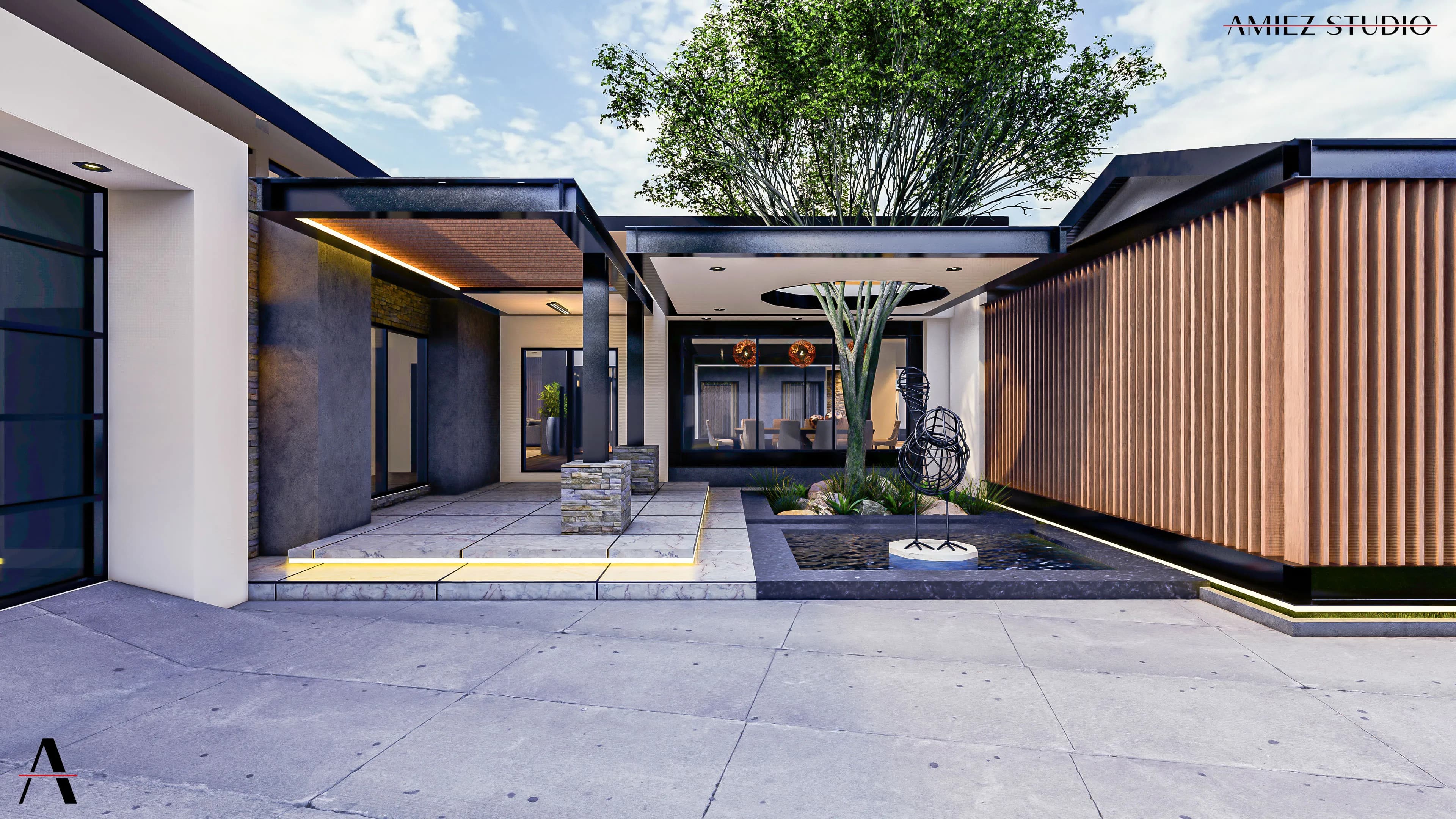 Contemporary courtyard residence interior